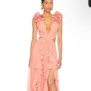 Pat Bo Flutter Sleeve Maxi Dress - Apricot.